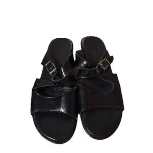 Munro American Walking Wedge Sandal Shoes‎ Heel Black Leather Approx. Size 6